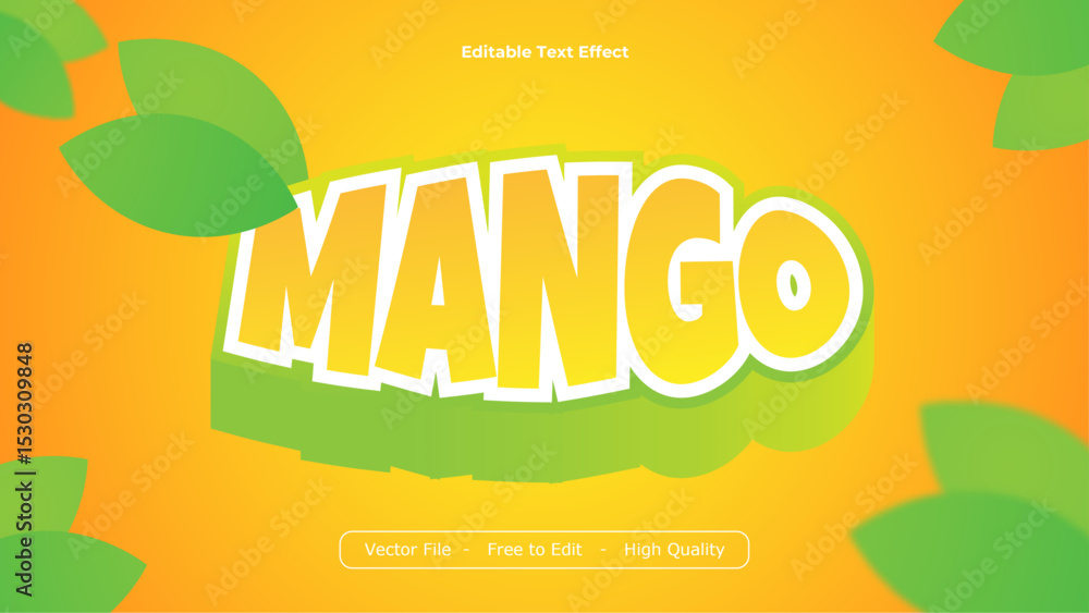 Poster mango text effects vector design with yellow background