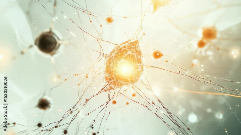 Poster neural symphony: an artistic rendering showcases a network of neurons with an inviting, radiant qual