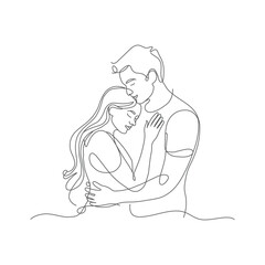 Romantic Couple Hug One Line Drawing Vector 