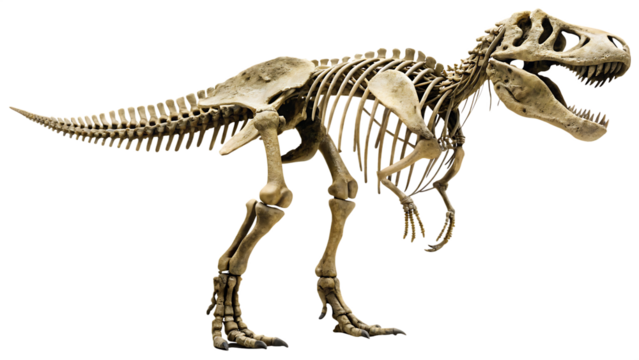 Tyrannosaurus rex skeleton isolated on a white background png ai generated