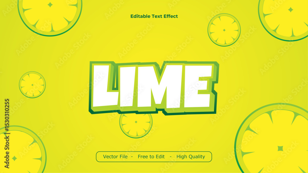 Poster lime text effects vector design with yellow background