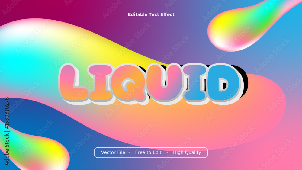 Poster liquid text effects vector design with colorful background