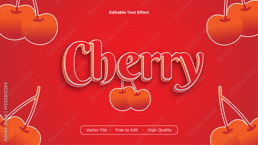 Poster cherry text effects vector design with red background