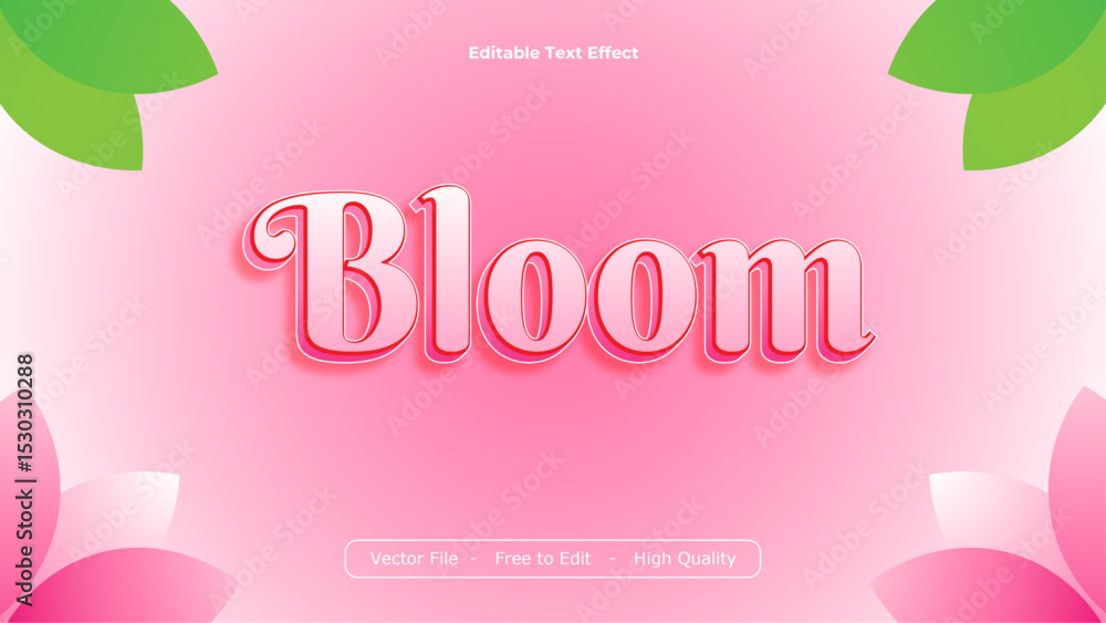 Poster bloom text effects vector design with pink background