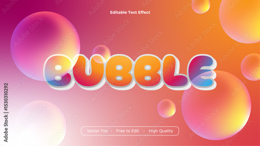 Poster bubble text effects vector design with colorful background