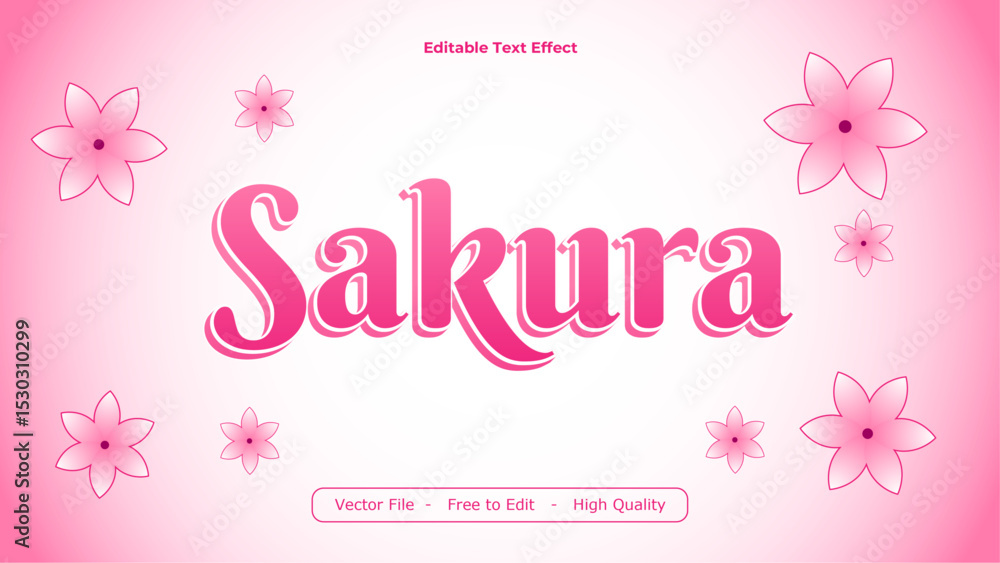 Poster sakura text effects vector design with pink background