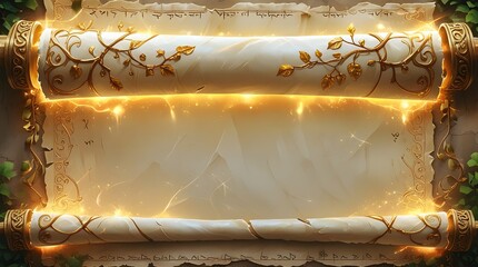 Magical Scroll with Gold Accents and Enchanted Greenery