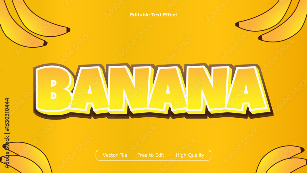 Poster banana text effects vector design with yellow background