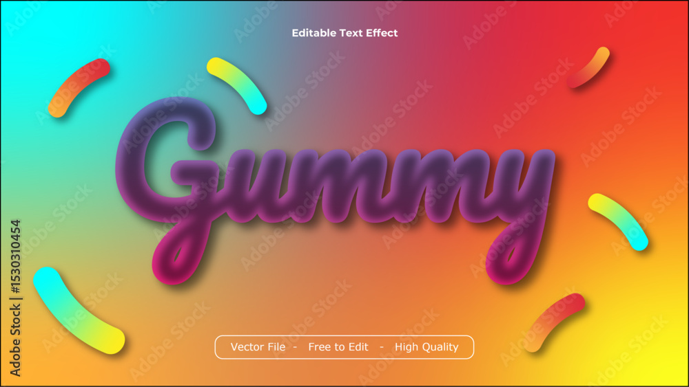 Poster gummy text effects vector design with colorful background