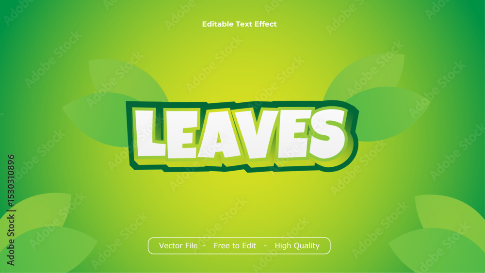 Poster leaves text effects vector design with green background