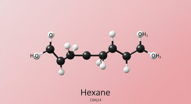 3D Molecular Model of Hexane with Detailed Atoms