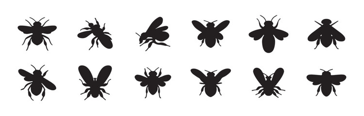 bee silhouette set collection isolated black on white background vector illustration 