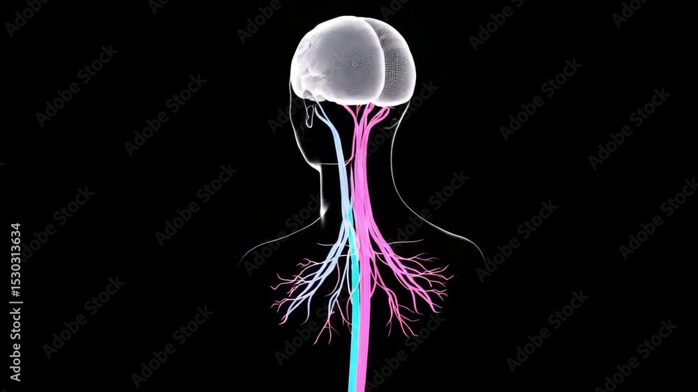 Poster vagus nerve concept ,colorful neural pathways exploring connection between brain, nervous system, an
