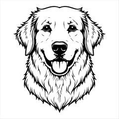 Golden Retriever Face Vector &ndash; Detailed Monochrome Art on White Background