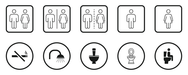 Male and female restroom. Set of restroom, toilet icon collection. Restroom or bathroom for man and woman. Man, woman and disabled icon, Toilet and bathroom sign vector illustration.