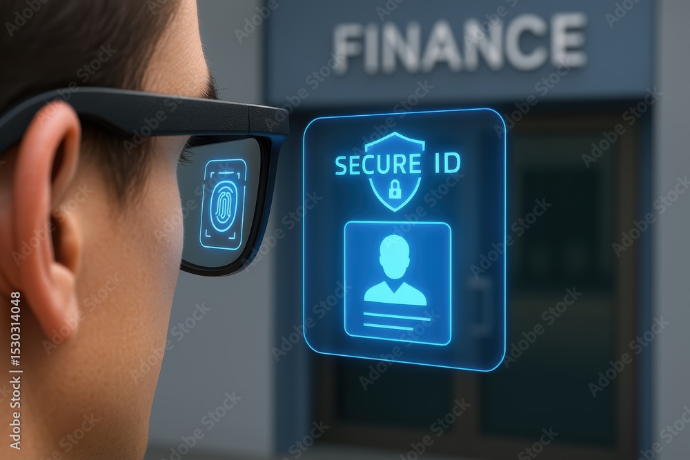 Poster futuristic secure identity verification with augmented reality in financial industry setting