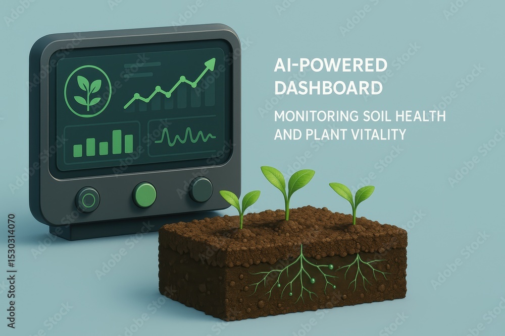 Poster ai dashboard for monitoring soil health and plant vitality with visual data analytics display