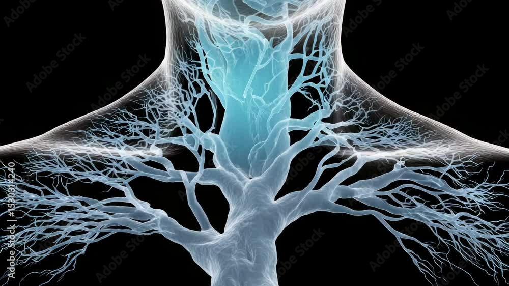 Poster vagus nerve concept ,abstract tree structure illustrating human anatomy with intricate branches and 