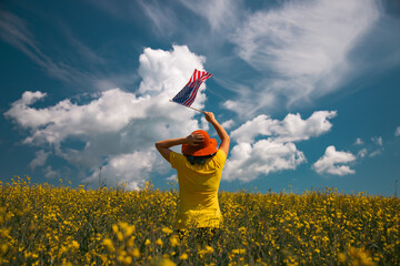 Woman with USA flag.