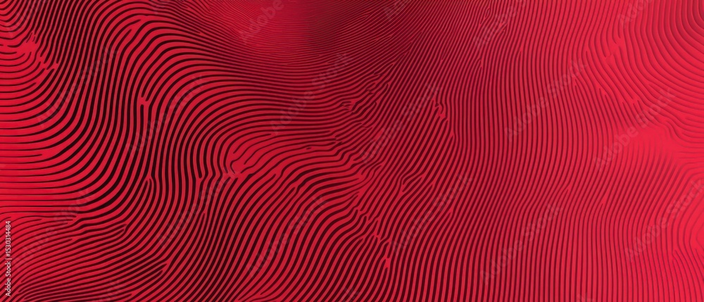 Poster abstract crimson artwork featuring undulating, parallel lines creating a sense of depth and movement
