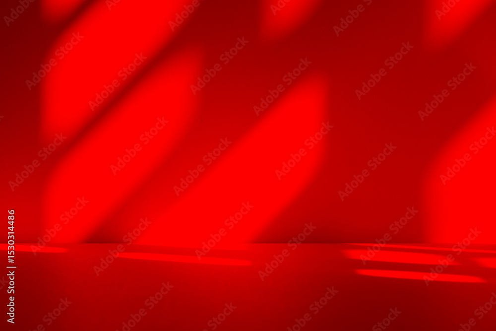 Poster Wall interior background, studio and backdrops show products.with shadow from window color Red background for text insertion and presentation product	
