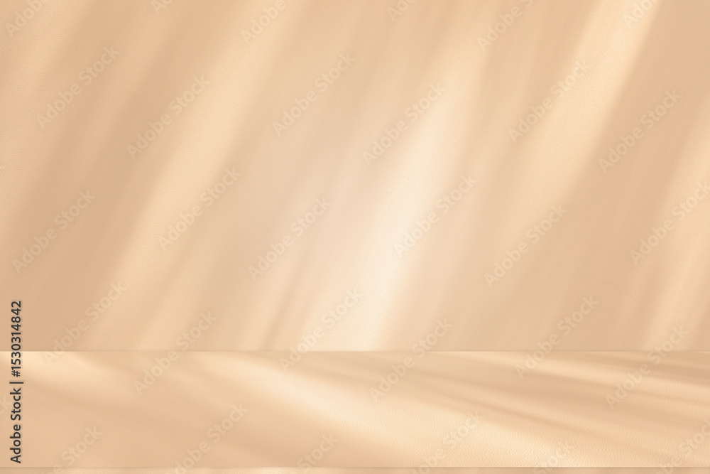 Poster Wall interior background, studio and backdrops show products. with leaf shadow from window color beige and white. background for text insertion and presentation of product	
