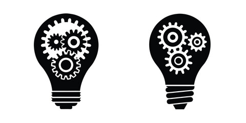 Light Bulb Filled With Gears Symbolizing Mechanism Silhouette on White Background