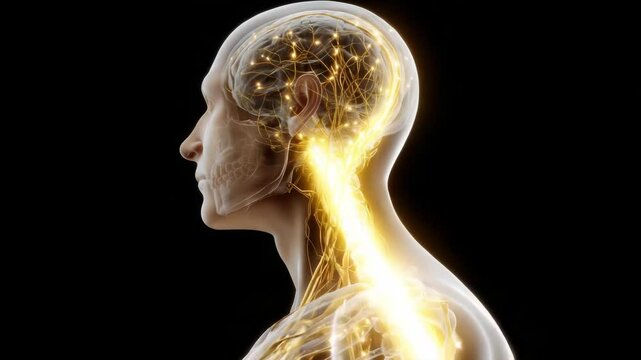 Vagus nerve concept ,Glowing Human Silhouette Showcasing Neural Pathways and Nervous System Anatomy in Biology