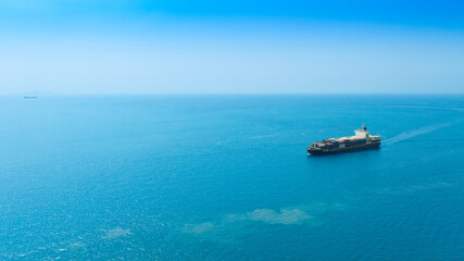 Aerial view of the freight shipping transport system cargo ship container. international...