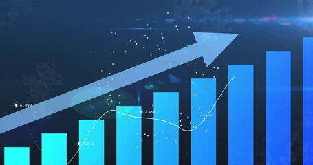 Starting gradient bars rising arrow sliding line graph undulating labels updating for trend display - Powered by Adobe