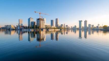 Naklejka premium Stunning Cityscape Reflection Modern Architecture and Urban Development at Dawn
