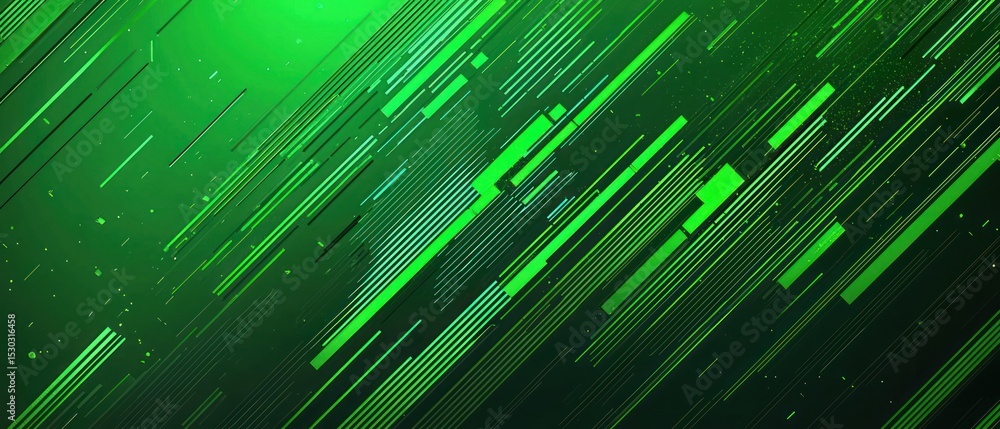 Poster abstract digital art featuring diagonal streaks of varying shades and thicknesses of green, creating