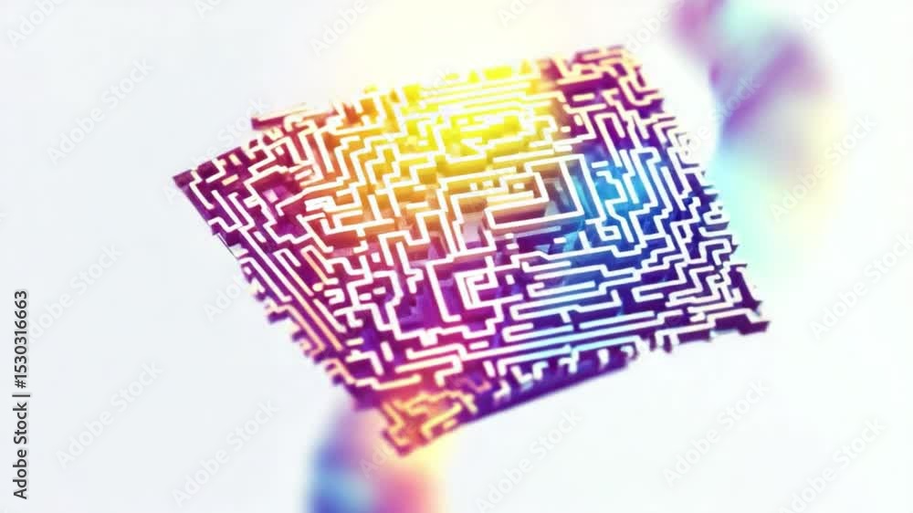 Poster maze of technological advancement: an abstract depiction of a complex maze, symbolizing intricate te