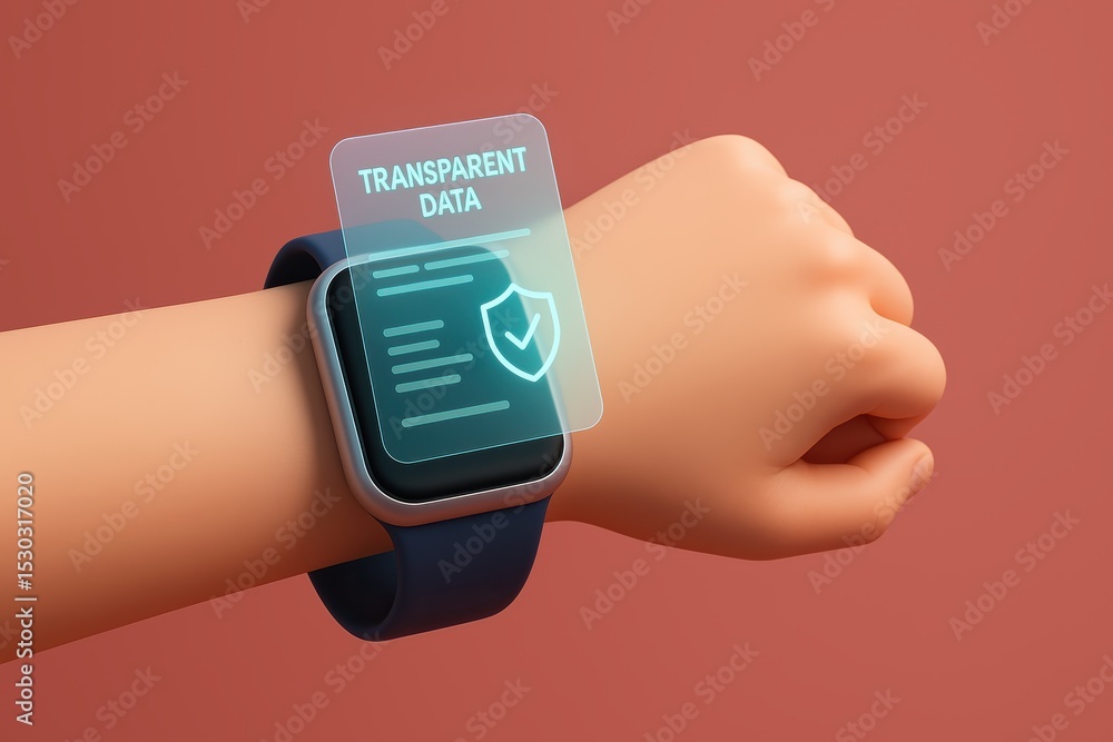 Aufkleber smartwatch displaying transparent data on user's hand with modern design aesthetic