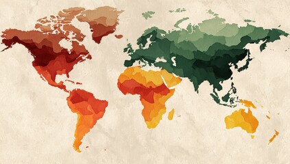 World map, shaded by climate zones