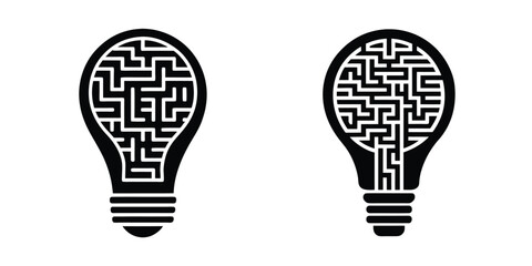 Light Bulb Silhouette With Intricate Maze Inside Silhouette on White Background