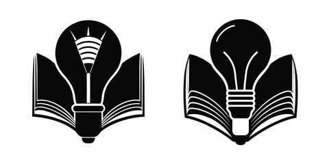 Light Bulb Silhouette With Open Book Inside Silhouette on White Background