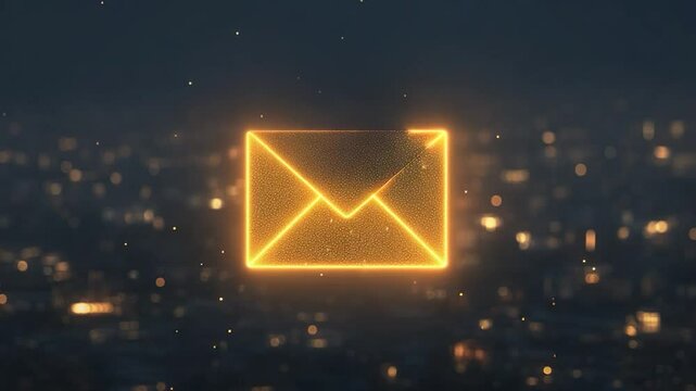 Glowing Email Icon Over Night Cityscape