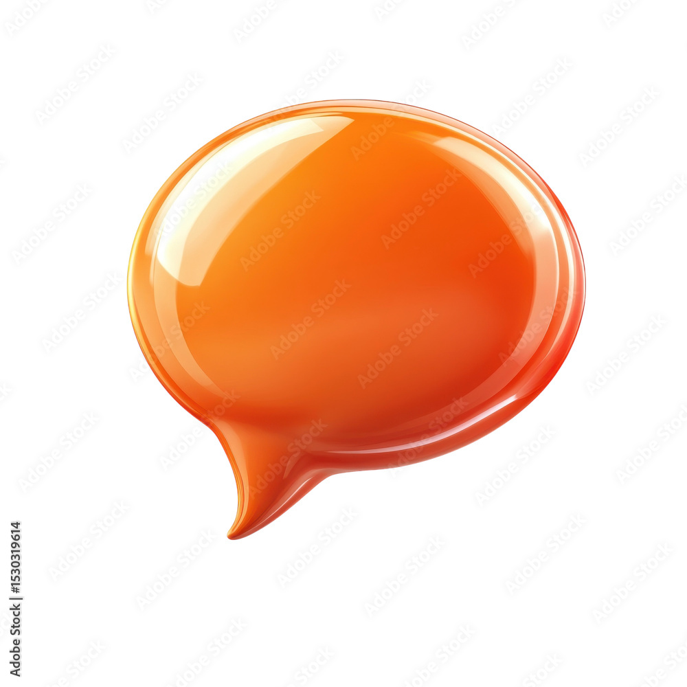 Poster glossy orange speech bubble icon notification symbol messaging ui element on transparent background