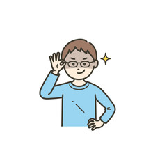 眼鏡を上げて悪巧みしてニヤける男の子
