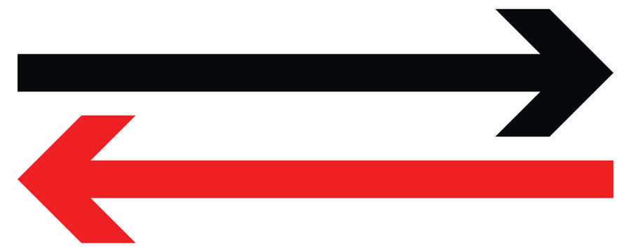 A modern vector icon set featuring left and right arrows in bold contrasting colors for navigation and interface design.