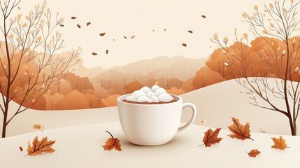 Autumn Hot Cocoa in Nature Background