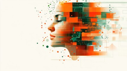 Abstract female profile with digital art overlay