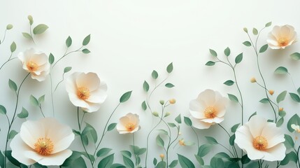 Decorative paper flowers on white background. Possible use Greeting card design, stationery, wallpaper