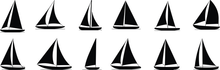 Sailboat silhouette vector set, nautical sailing icons, black yacht illustrations, sea travel clipart, maritime transportation symbols, ocean watercraft designs

  flat vector illustration