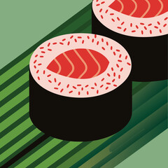 Illustration of two sushi rolls on a striped surface