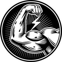Illustration of a muscular arm with a lightning bolt inside