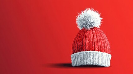 Red Knitted Hat on Red Background