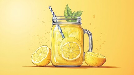 Refreshing lemonade in a mason jar, vibrant summer drink