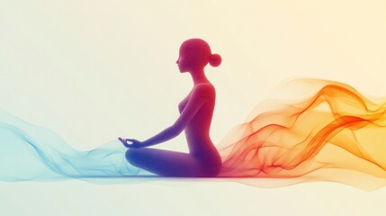 Silhouetted woman in meditation, vibrant energy aura, spiritual, wellness, stock image